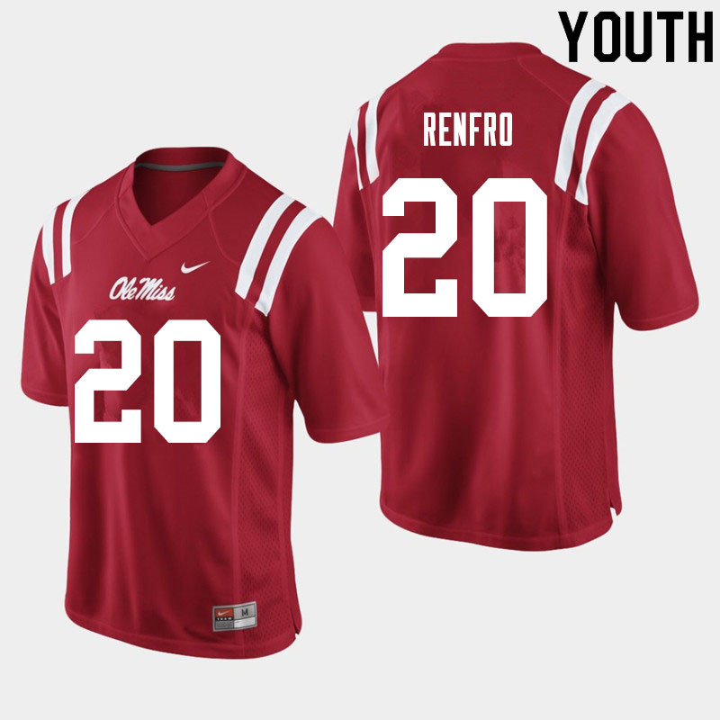 Youth #20 Kade Renfro Ole Miss Rebels College Football Jerseys Sale-Red